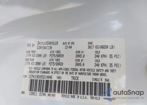 2005 Dodge Ram 1500 Slt/Laramie из США, поврежденный, VIN 1D7HU18DX5S214046